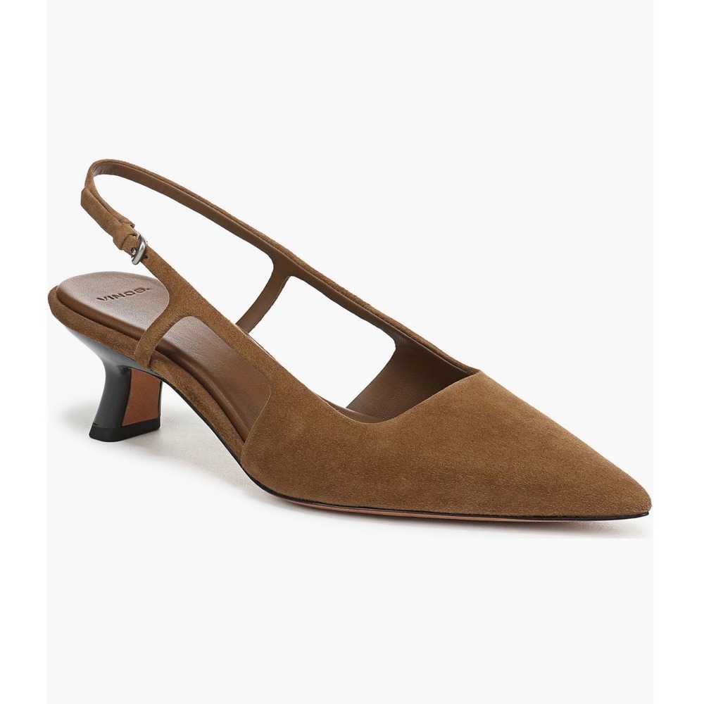 Vince Elian Brown Suede Pointed Toe Slingback Kitten Heel Pumps Womens 8.5M 39